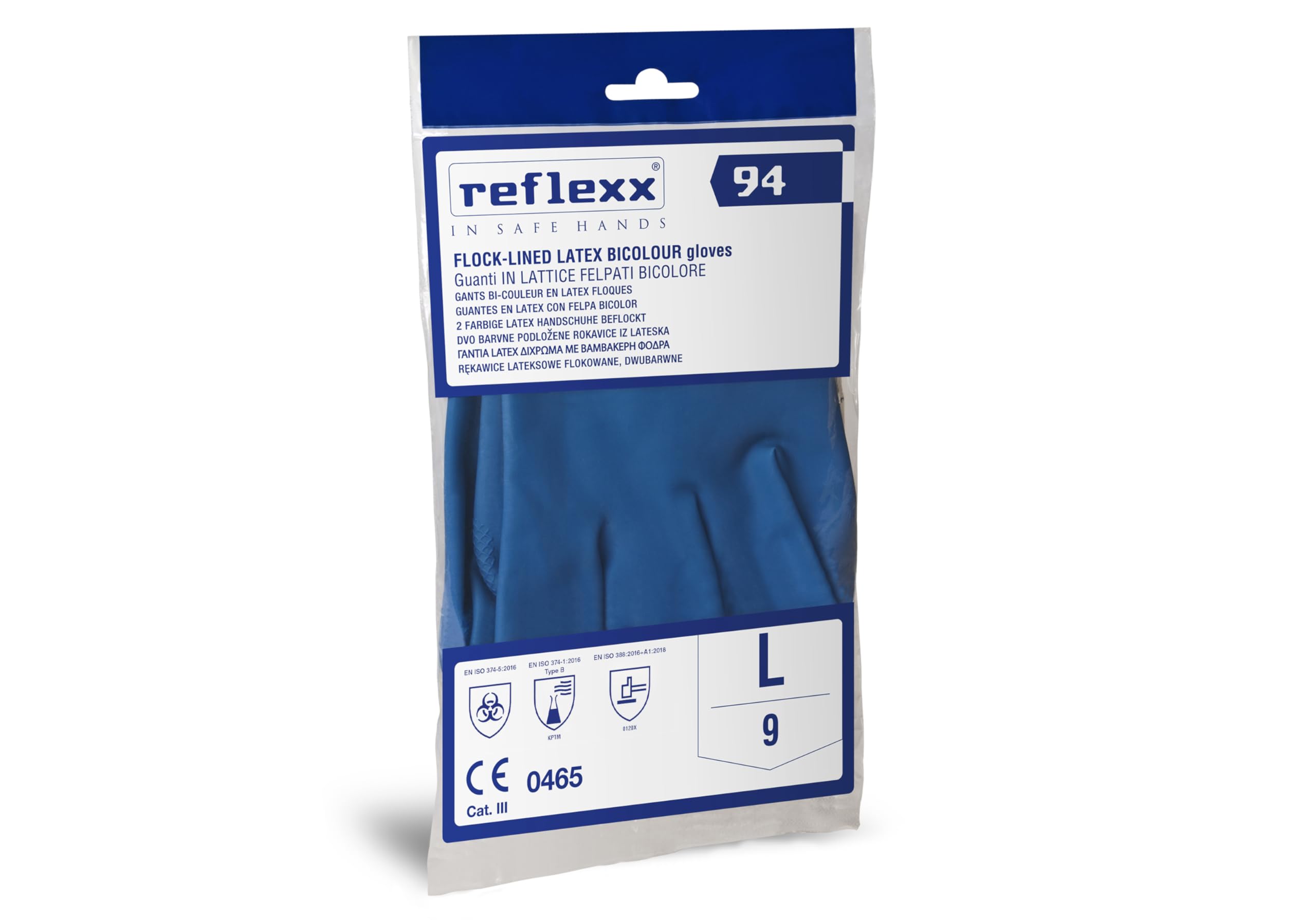 Reflexx R94/M Gants réutilisables en latex bicolore molleton gr 80, 50 pièces, taille m, jaune/bleu