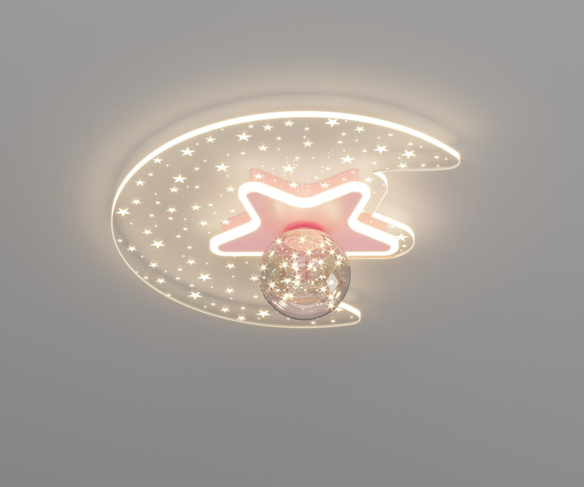 Led-plafondlamp voor de kinderkamer, gouden sterren, maanlamp, babykamer, dimbare verlichting met afstandsbediening, modern, 45 cm, acryl, decoratieve kroonluchter, slaapkamer, jongens en meisjes
