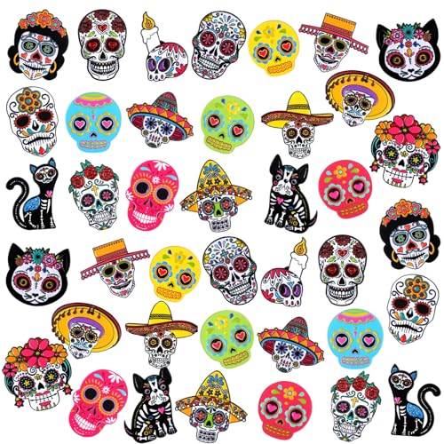 40 Pcs Day of the Dead Sugar Skull Enamel Pins for Backpacks Halloween Skeleton Lapel Pins Dia De Los Muertos Brooch for Women Men Clothes Bags Accessories Gifts