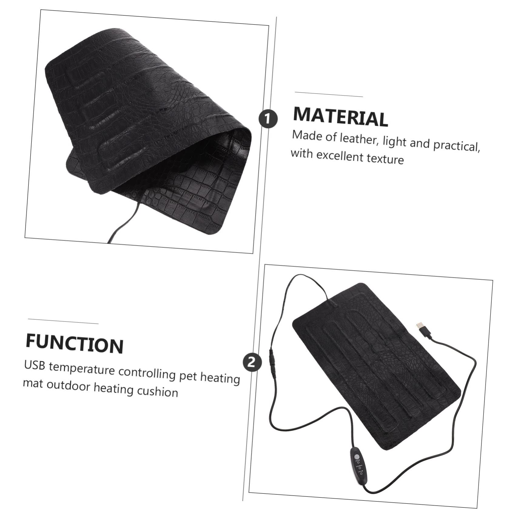Tappetino Riscaldante per Rettili in Cuoio Nero Regolazione USB a 3 Livelli di Temperatura, Portatile per Animali Domestici Piccoli e Ambienti Esterni