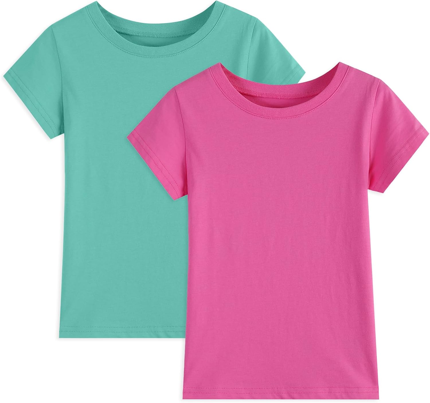 2 Pack Girls/Toddlers Cotton T-Shirts Crewneck Short Sleeve Summer Tops Kids Clothes Tees(2T-14Y)