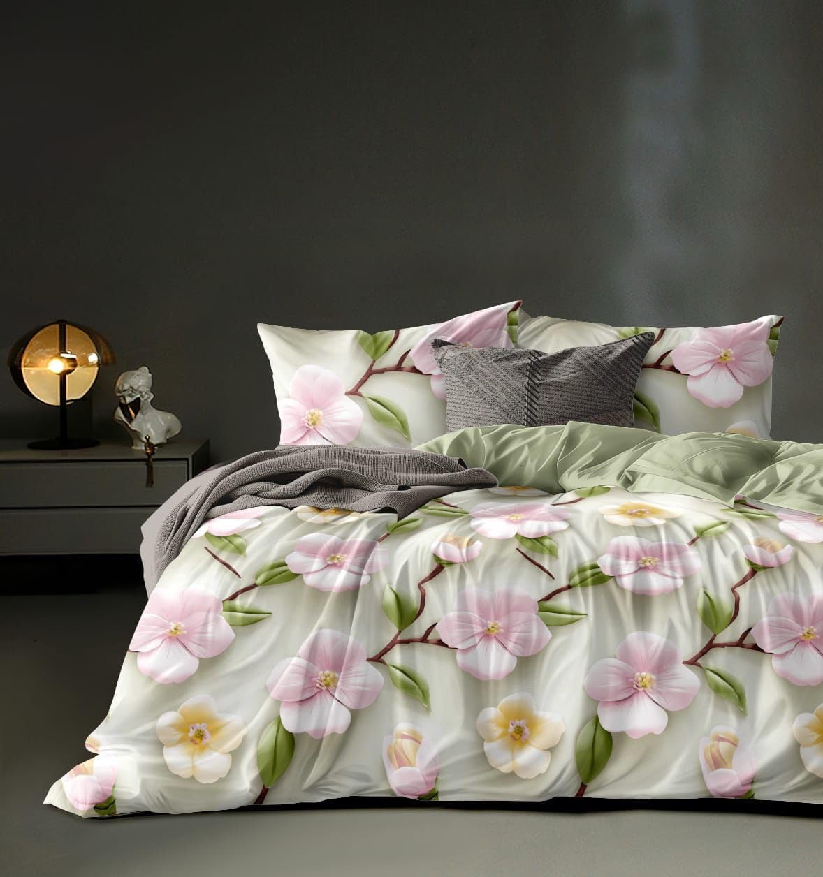 7D Glace Cotton Super King Size Flower Flat Double Bedsheet 108 X 108 Inch with 2 Pillow Cover Without Joint II 400 Tc,108" x 108" Inches (Super King Multicolor