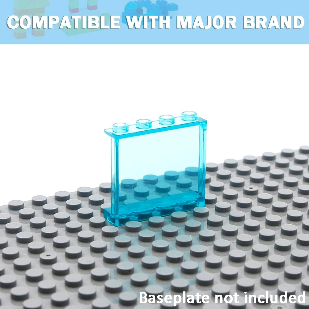 MALEKO Transparent Clear Window House Building Bricks, Classic Flat Plates Pieces and Parts Block Compatible with Major Brands (Blue 30pcs 1x4x3)