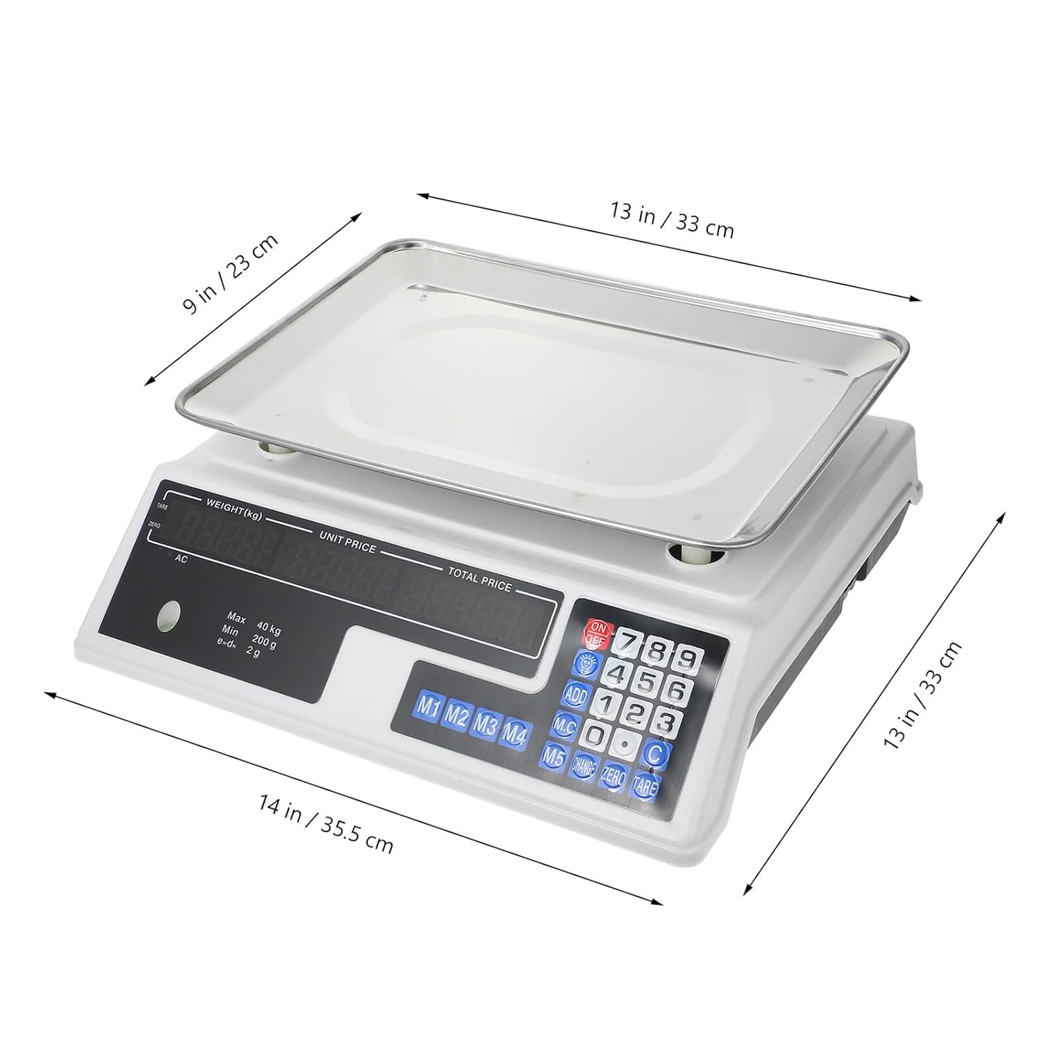 40kg Electronic Counting Scale Price Computing Scale with LED Backlight White Case US Plug Small Platform for Commercial Meat and Fruit Weighing in Kitchen and Store