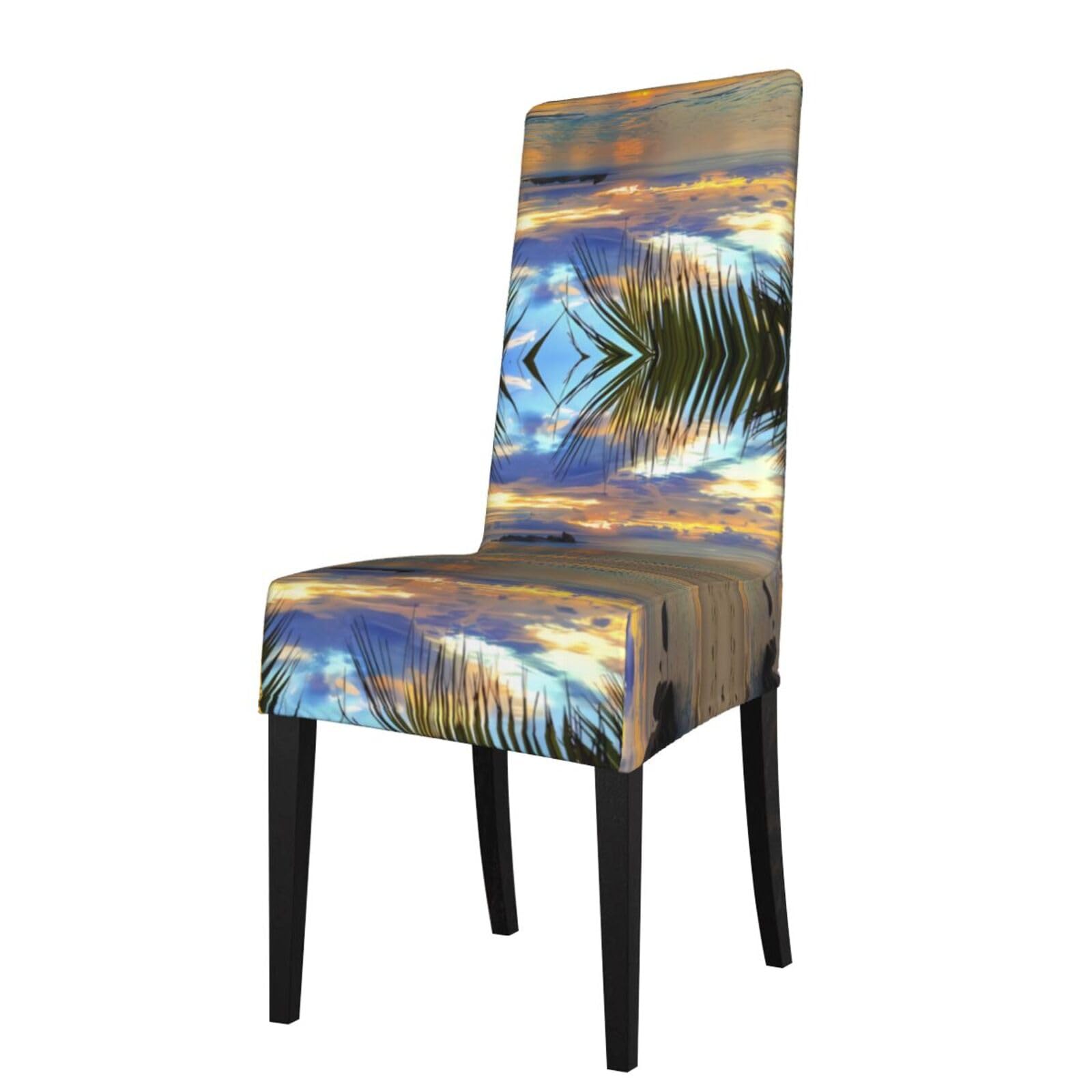 YYHWHJDE Rumbling Ocean Palm Trees Prints Protection Cover for Dining Chair – Stretchable Slipcovers for a Refreshing Dining Room Makeover