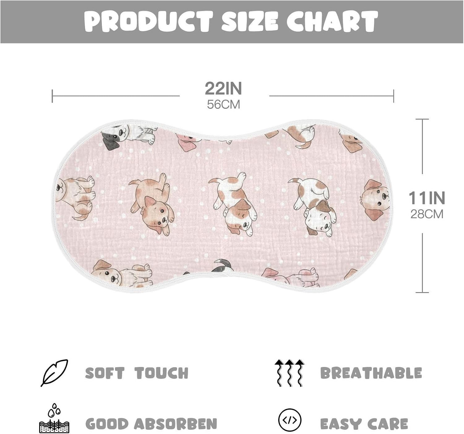 Emelivor Dog Puppies Pink Pattern Muslin Burp Cloths for Baby Super Soft Baby Burp Cloths 4 Pack Absorbent Baby Washcloths Burp Bibs Towel Spit Up Burping Rags for Girls Boys Newborn