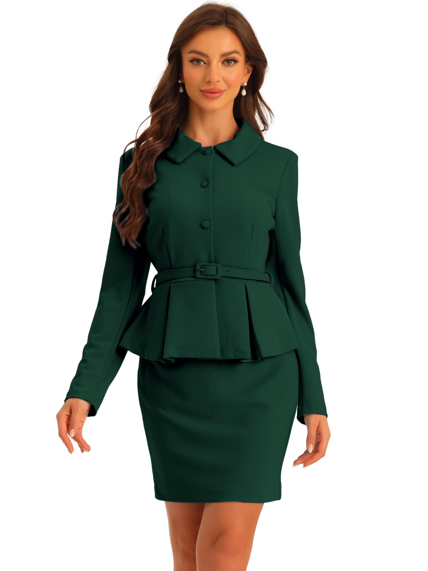 Allegra K Women Business Peplum Blazer Jacket Mini Pencil Skirt Sets