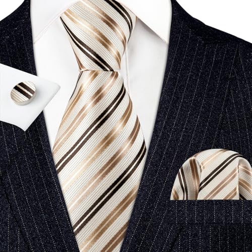 Image of YOHOWA Men Plaid /Striped Ties Set Silk Business Wedding Formal Fashion Necktie and Pocket Square Cufflinks Set