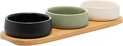 LYOR - Conjunto 3 Petisqueiras com Bandeja de Bambu 32cm x 10cm x 3,5cm