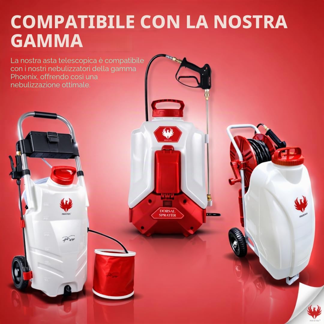 PHOENIX - Asta Irroratrice Telescopica 5,4 m per Nebulizzatori - Compatibile con Pro Sprayer, Dorsal e Gladiator - Lancia per Nebulizzatore Ideale per Pulizia di Finestre, Tetti e Facciate