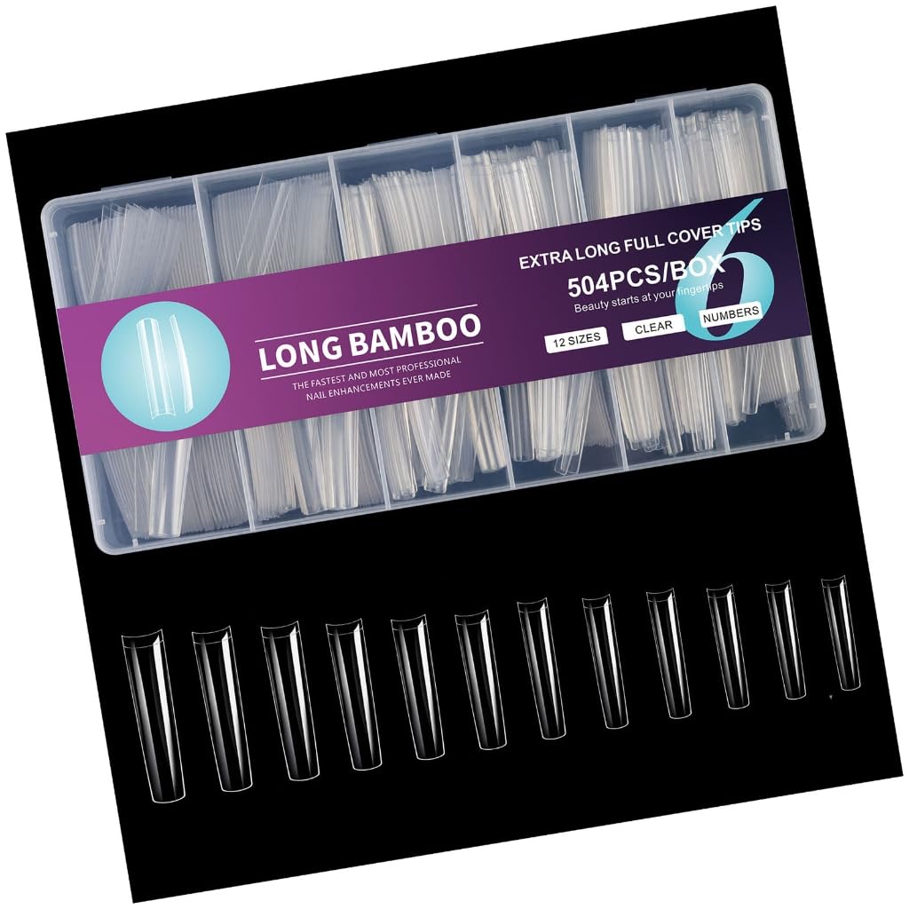 504pcs False Nails For Women Long Coffin Design Easy Apply ABS Artificial Nails Salon Long Curved Tips