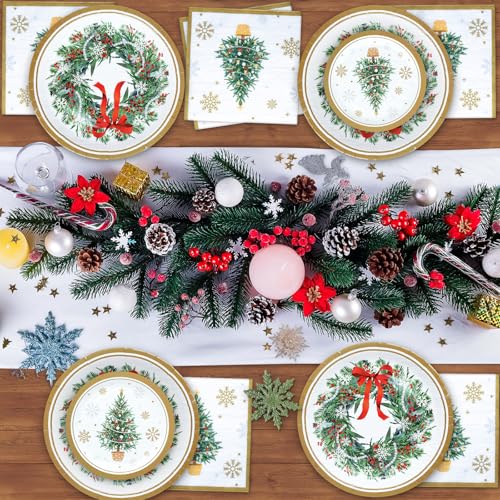 ZVK 150 Christmas Party Paper Plates Set Disposable Dessert Plates Dinner Plates with Napkins – Image 4