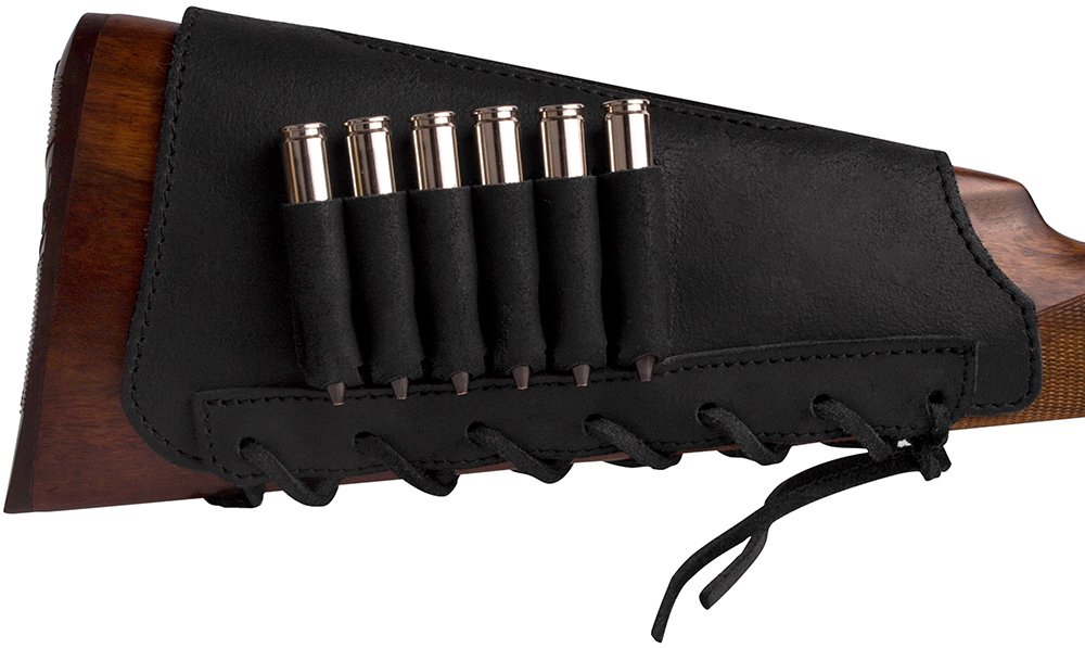 BRONZEDOG Leather Cartridge Buttstock Shotgun Shell Holder, Hunting Buttstock Ammo Holder Pouch