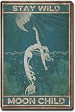 YNRBGDFR Tin Sign Painting Mermaid Stay Wild Moon Child Vintage Poster Mermaid Stay Wild Moon Child Ocean Vintage Poster Hippie Stay Wild Moon Child Poster 8X12 inch-Tin Painting