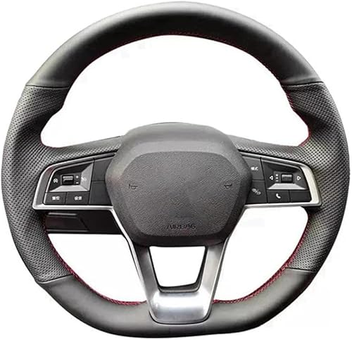 ChrySm Leather Hand-Stitched Car Steering Wheel Cover, for BYD Song Plus Dmi Qin Pro Max Yuan Tang HAN EV 2015-2023