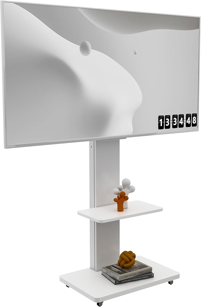 Carrito Móvil para TV de 32 a 75 Pulgadas, Base de Piso, Estante MDF, Blanco miniatura 3
