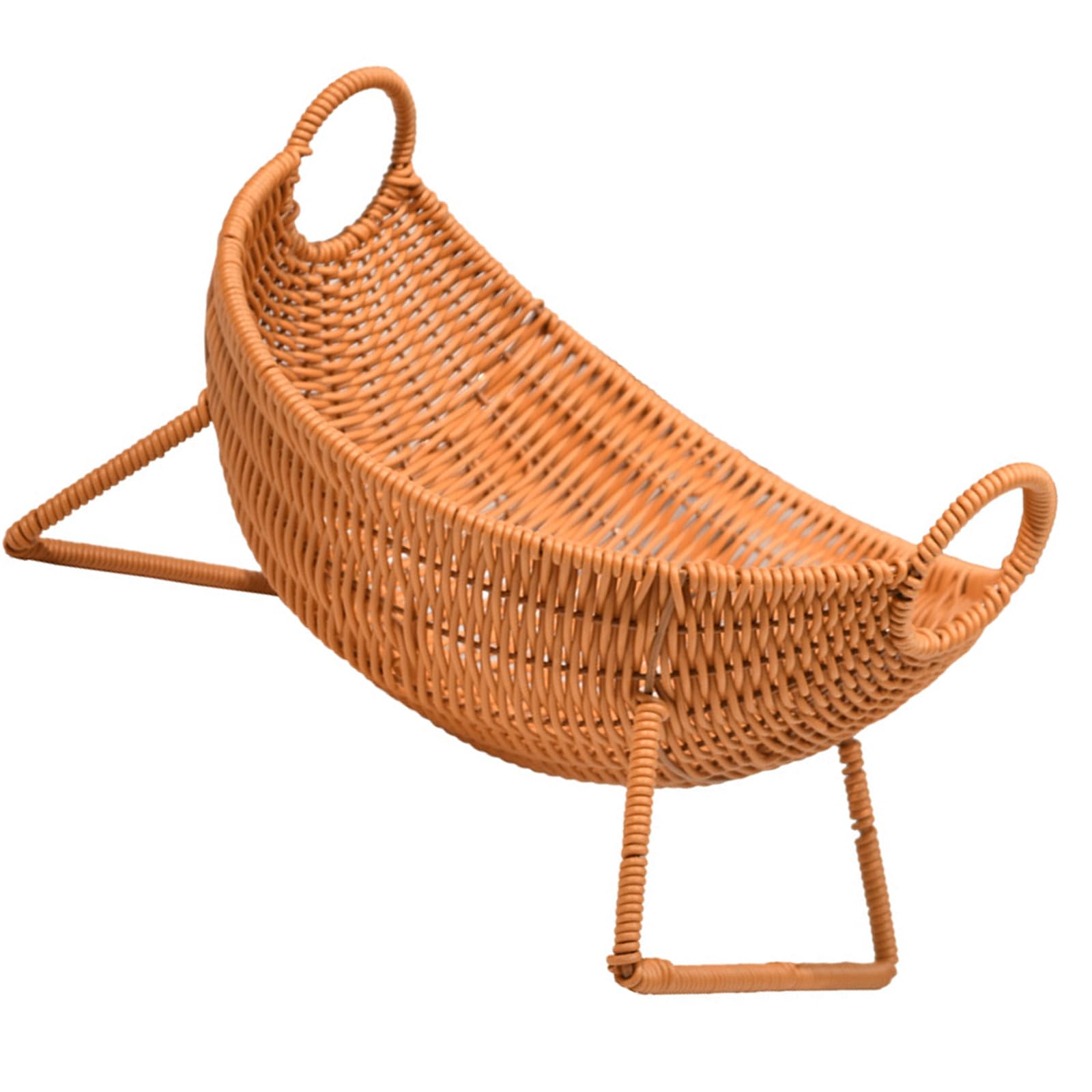 NVOQILIN Countertop Fruit Storage Basket Boat Shaped Faux Rattan Plastics Container for Pantries Shelf Dining Table and Living Room Plastics Handwoven