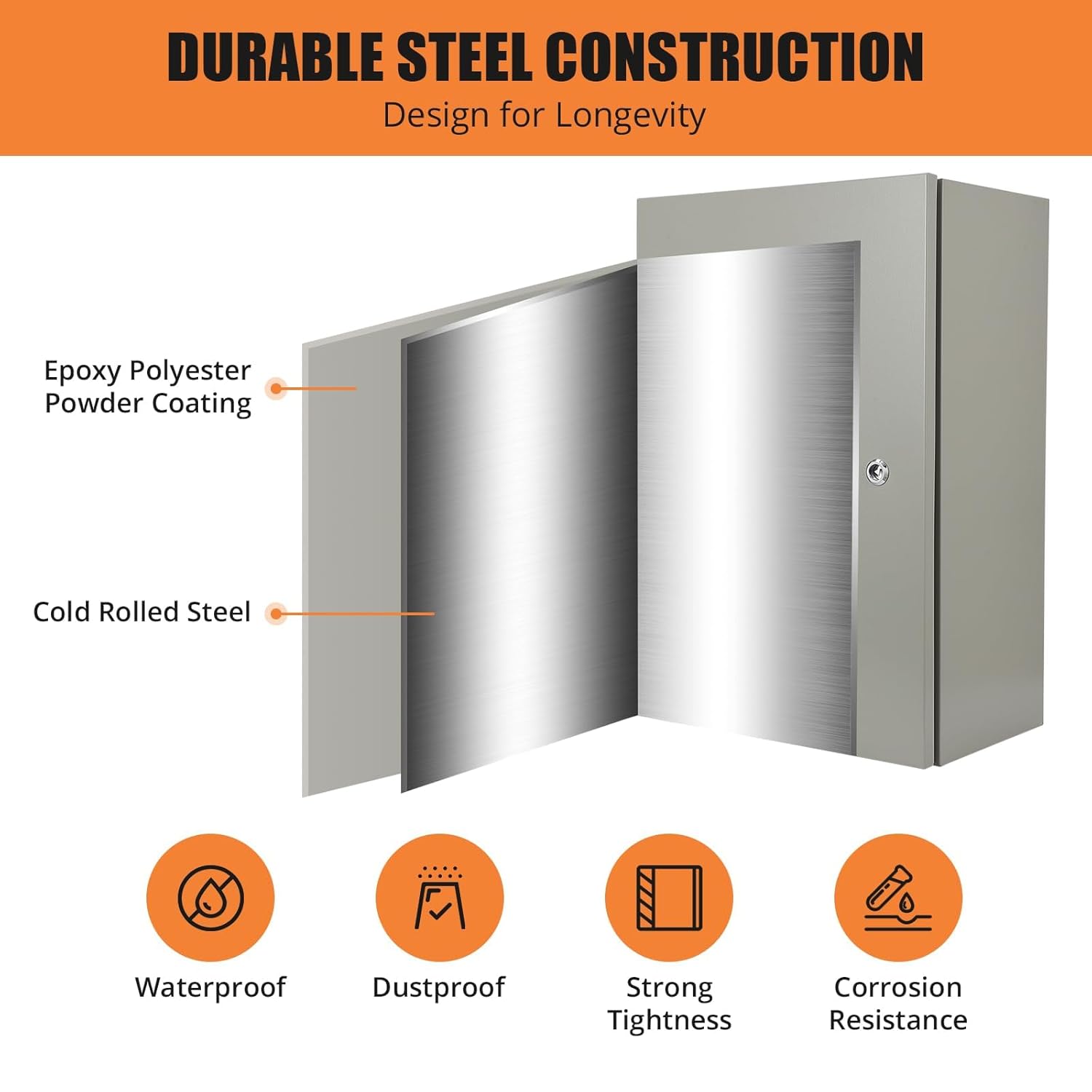 Waterproof Electrical Junction Box Outdoor, Steel Electrical Enclosure Box for Outlets Universal Weatherproof Project Box with Lock & Mounting Plate 24"x16"x10"