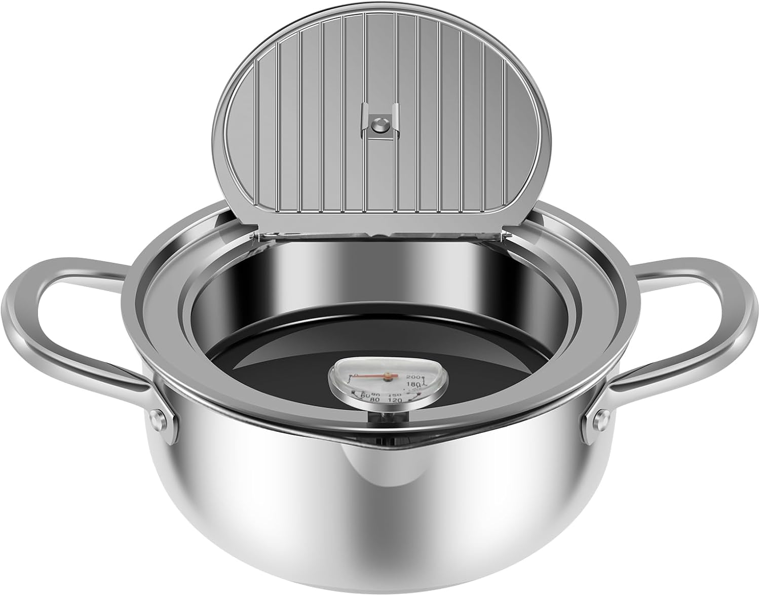 US 2.65L or 3.85L Deep Fryer with Thermometer and Oil Drip Drainer Rack Stainless Steel Frying Pot Japanese Style Deep Fryer Pot Multifunctional Deep Frying Pan for French Fries(Large 3.85L)