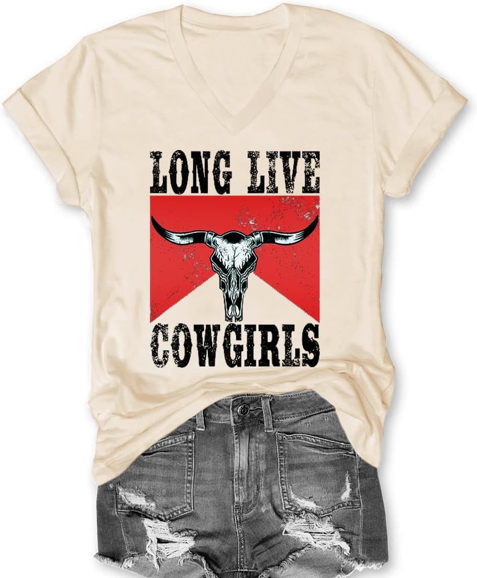 Western Country Shirt for Women Cowgirl Cartoon Boots V Neck Short Sleeve Tops Vintage Cowboy Graphic Tees
