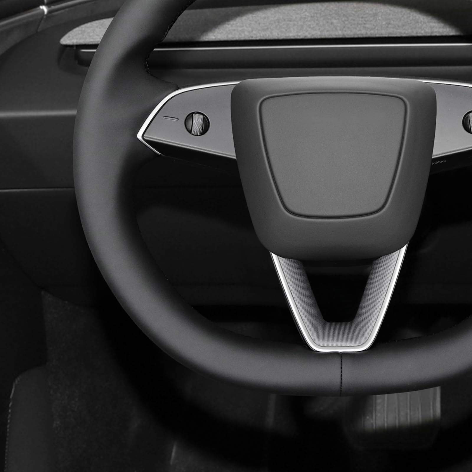 MEWANT Ręcznie szyty matowy pokrowiec na kierownicę ze skóry PU do Tesla Model 3 Highland 2023 2024 2025 akcesoria do kierownicy czarna nić