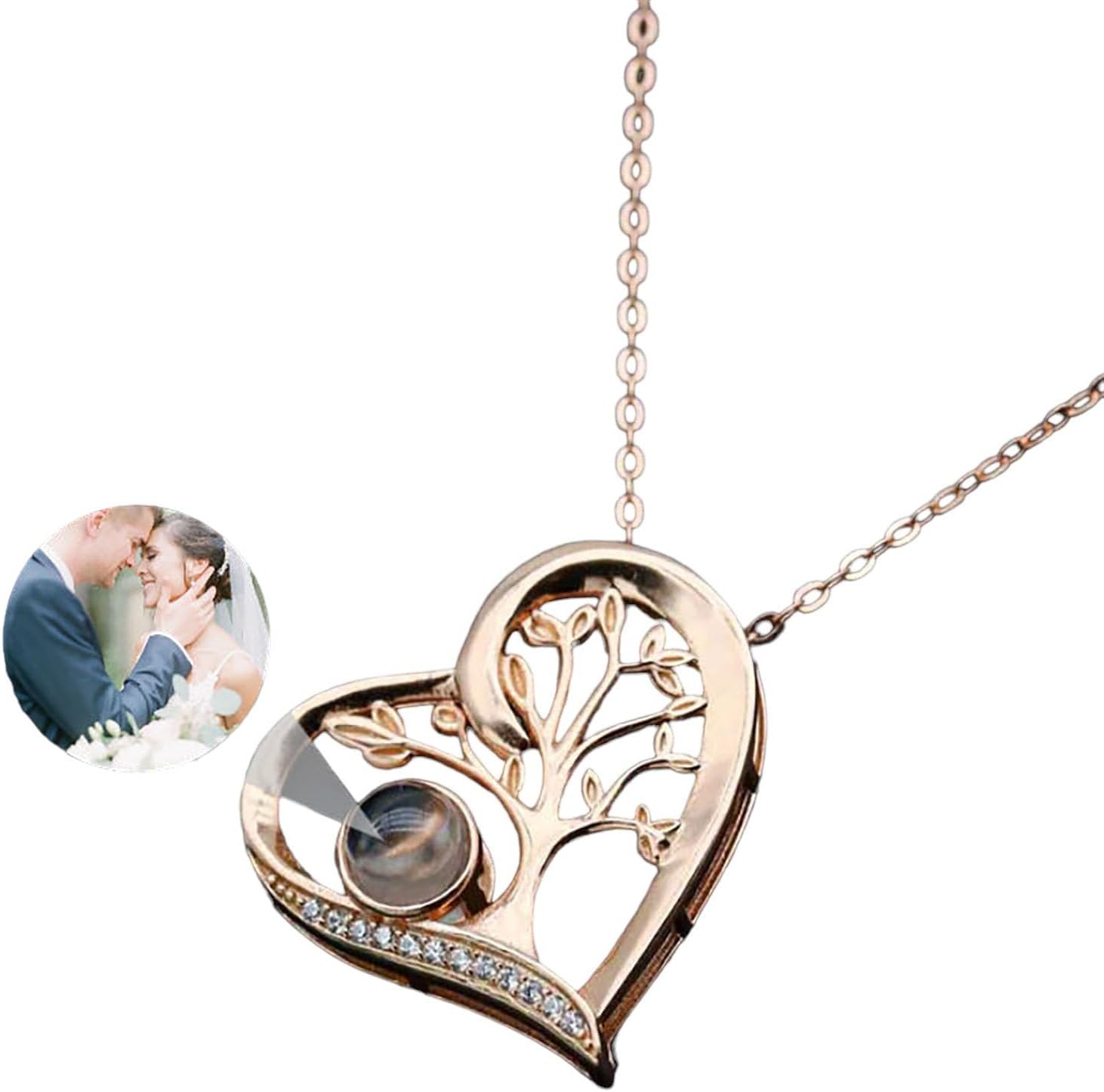 Personalized Heart Necklace with Photo Inside, Photo Projection Necklace, Custom Heart Picture Necklace Customized Sterling Silver Jewelry Birthday Gifts Mother's Day Gift from Daughter Son
