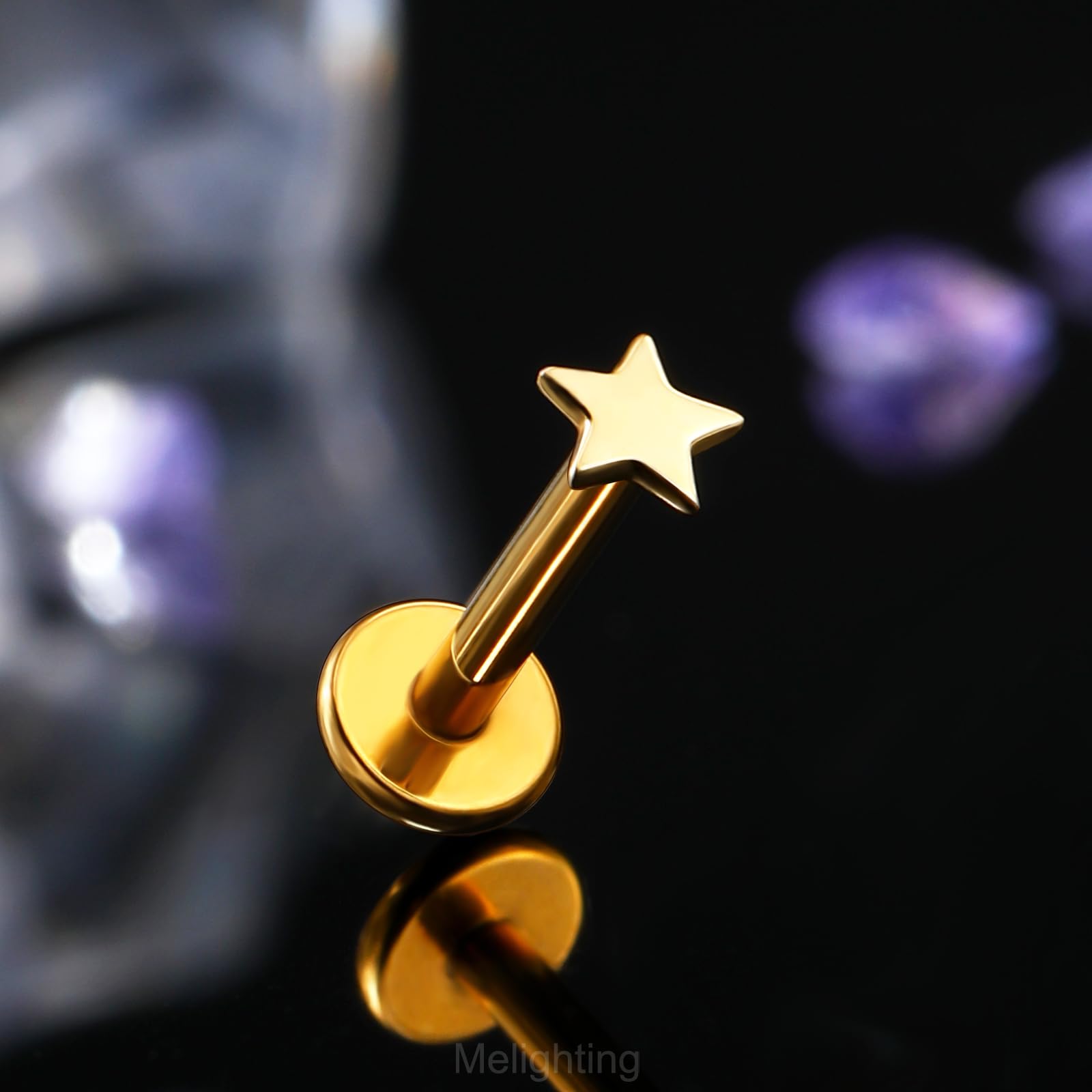 Melighting Pendientes de oro amarillo de 14 quilates con parte trasera plana, aretes de titanio sin rosca, aretes de cartílago de 16 G, aretes de tragus, corazón y caracola, joyería
