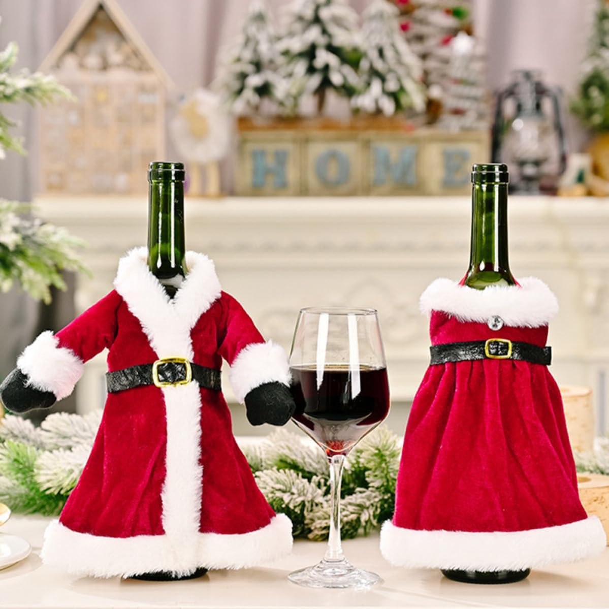 2pcs Santa Wine Bottle Cover Christmas Decoration Xmas Party Decor