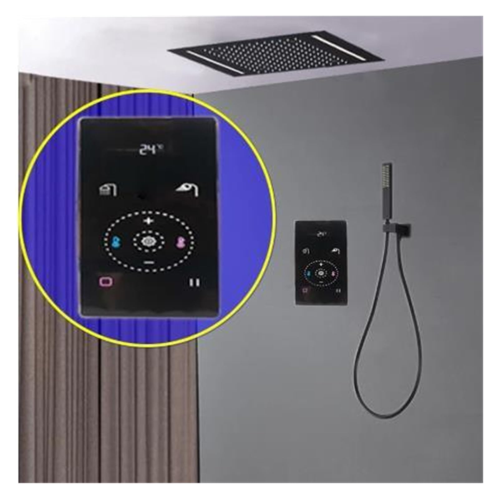 OZBMA Thermostatic Shower Mixer Set Ceiling Black Smart s with Thermostat Digital Touch Control Panel,500 * 360MM LED Rain Showerhead Bathroom (Black 1) (Shower Head S (Black Shower Set 1)