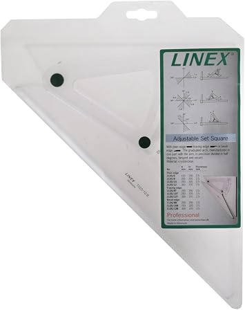 Linex Set Square Adjustable Precision 0.5 Degree Scale Bevelled Edge Long 250mm Clear Ref LXB1120/10B