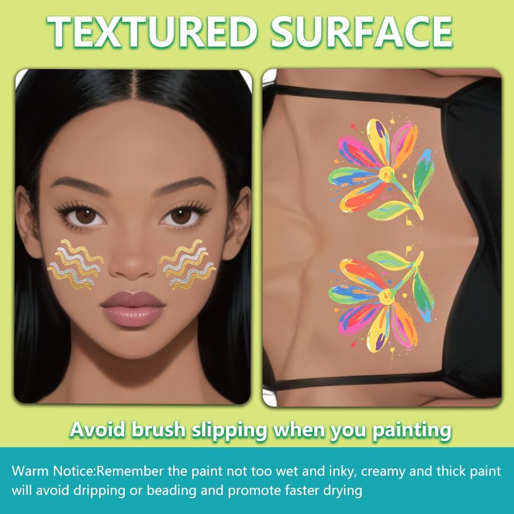 2Pcs Face Painting Practice Board Reusable Colorful Face Paint Practice Board Painting Makeup Excersize Template Faces Makeup Exercise Tool for Beginner (Collarbone, Black Straight Hair)