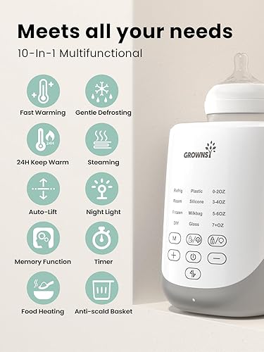 Miniatura 6 de GROWNSY Nutri - Calentador de biberones con innovadora función de elevación automática, mantiene los nutrientes más completos 10 en 1, calentador de