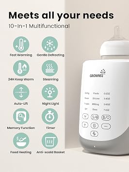 Grownsy Nutri Bottle Warmer with Innovative Auto-Lift Feature, Retain Fullest Nutrients Compact Baby Bottle Warmer, Fast & Even Heat, Always Right Temperature, Night Light for Nighttime Breastfeeding