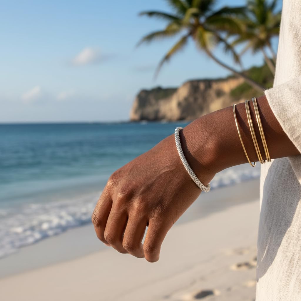 Bracciale in Argento Sterling 925 Maglia Pop Corn