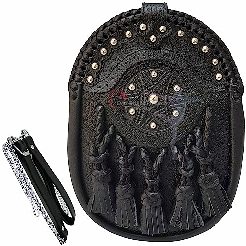 Scottish Kilt Semi Full Dress Sporran Genuine 100% Real Leather Knot Five Tassels Sporran