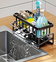 Kitchen Sponge Holder-Kitchen Sink Caddy Organizer with Drain Pan for Sponges, Cleaning Cloth, Scrub Brush, Dish Soap and Hand Sanitizer (1Pcs)