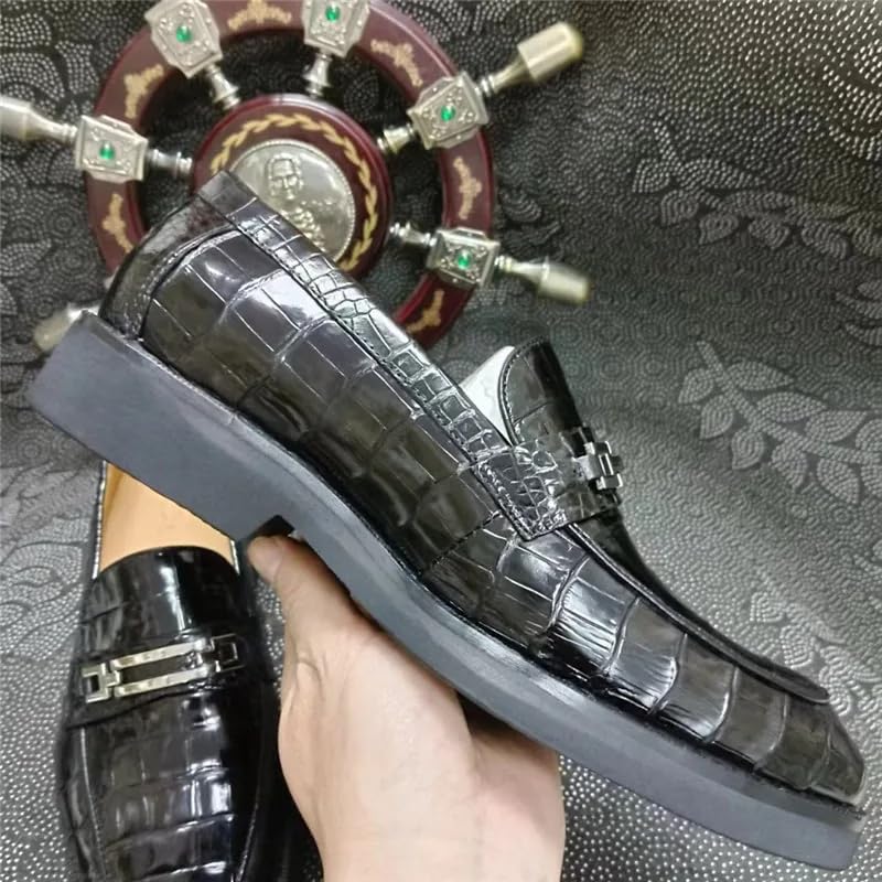 Auténticos zapatos de vestir de piel de cocodrilo exótica para hombres de negocios, puntera cuadrada, mocasines de vestir de piel de cocodrilo auténtica para hombre
