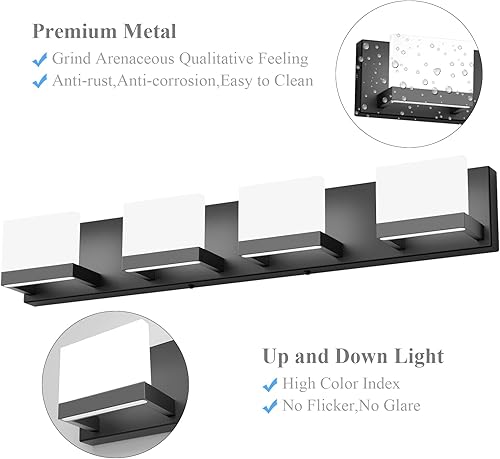 Miniatura 6 de Tipace - 4 Lámparas regulables de tocador, modernas, de color negro, con luz led arriba y abajo, para colocarlas en la pared o sobre el espejo del