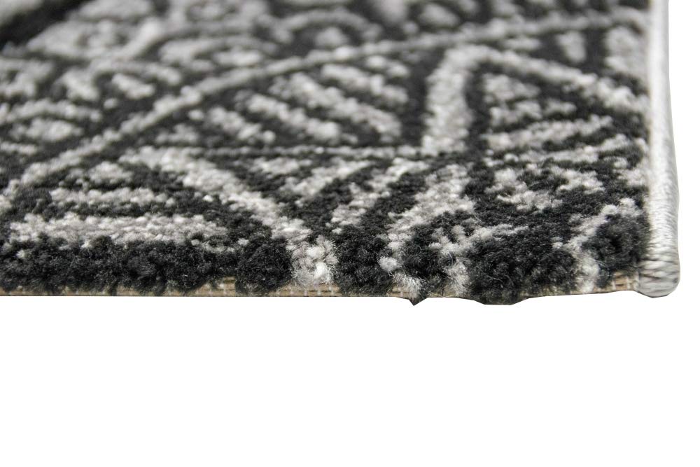 Teppich modern Teppich Wohnzimmer Rauten mit Ornamenten in grau senfgelb Creme Größe 80x150 cm