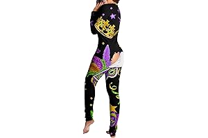 Women's Festive Pajamas for Holiday Cheer: Mardi Gras Onesie with Button-Up Convenience