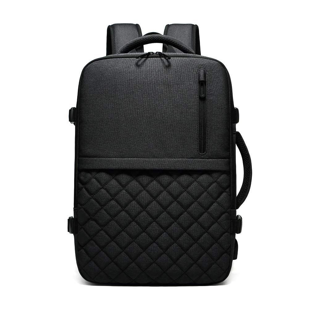 Mens Laptop Backpack,15.6 inch Business Travel Black Plaid Bag with USB Port