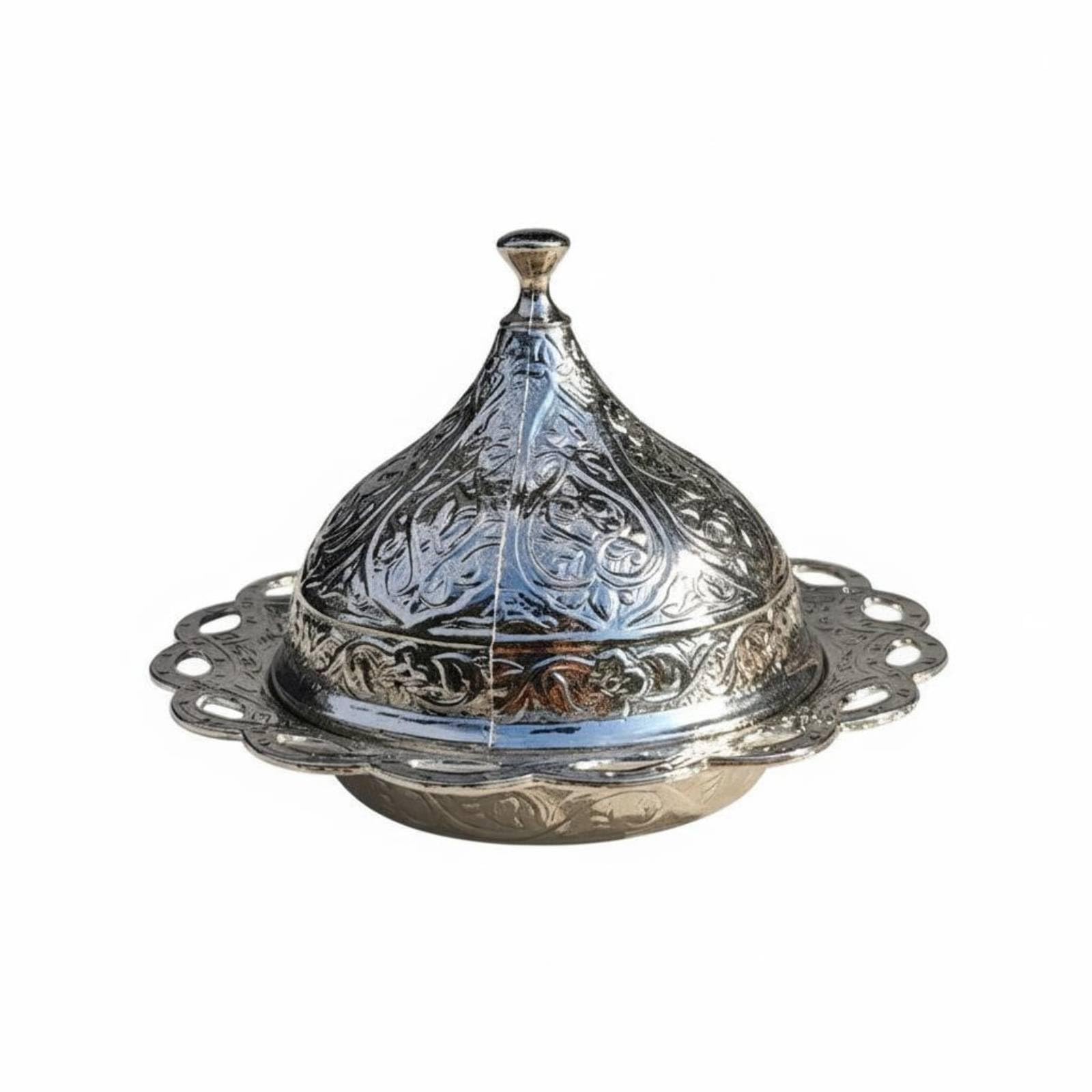 Boîte à Sucre Turque Argenté Sucrier avec Couvercle Décoratif Pot à Sucre pour Collectionneurs, Grand