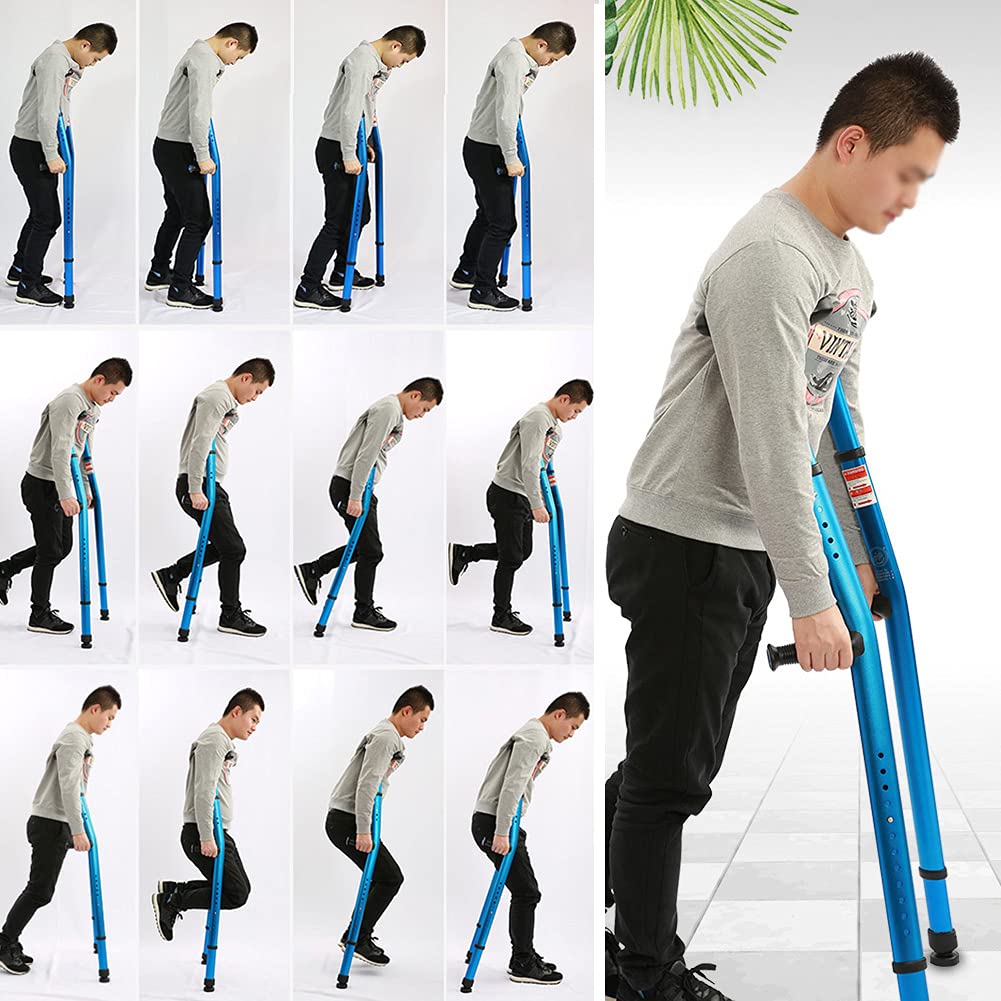 Aluminiowe kule pod pachami, niebieskie, lekkie, regulowane kule dla dorosłych, wzrost użytkownika od 150 cm do 190 cm, dla osób starszych niepełnosprawnych i niepełnosprawnych fizycznie, 2 sztuki