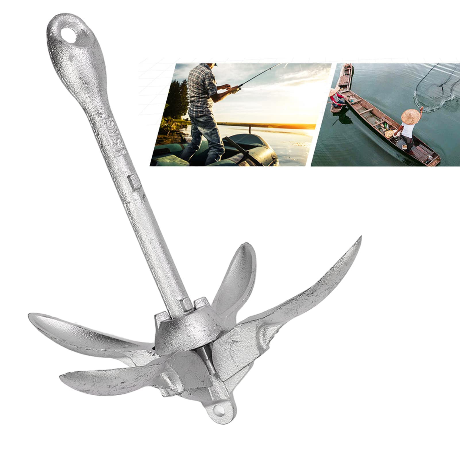 Universeller Bootsanker aus Kohlenstoffstahl, klappbarer Grapnel, 1,5 kg / 3,31 lb, mit 20 m Nylonseil – geeignet für Marine, Kajaks und kleine Boote; robuste, rostfreie