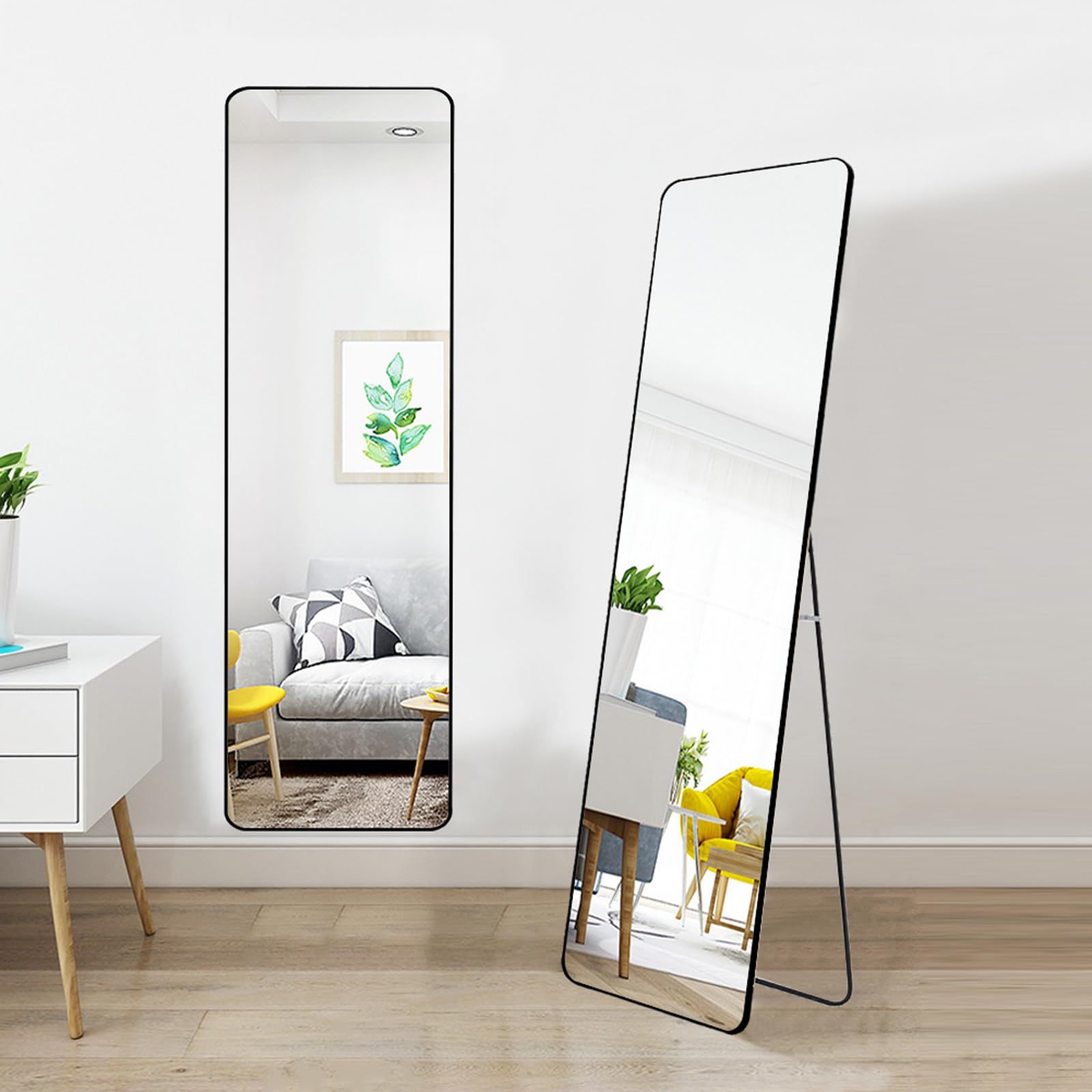 Warmiehomy 147X37cm Full Length Mirror, Floor Full Body Rectangular Standing Mirror with Stand, Hanging or Leaning Against for Bedroom Cloakroom, Black