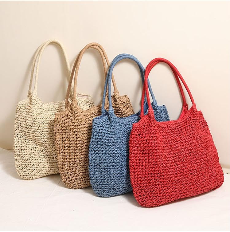 Molodo Large Capacity Hand - Woven Straw Tote Bag Magnetic Closure Single - Shoulder Beach Handbag for Daily4