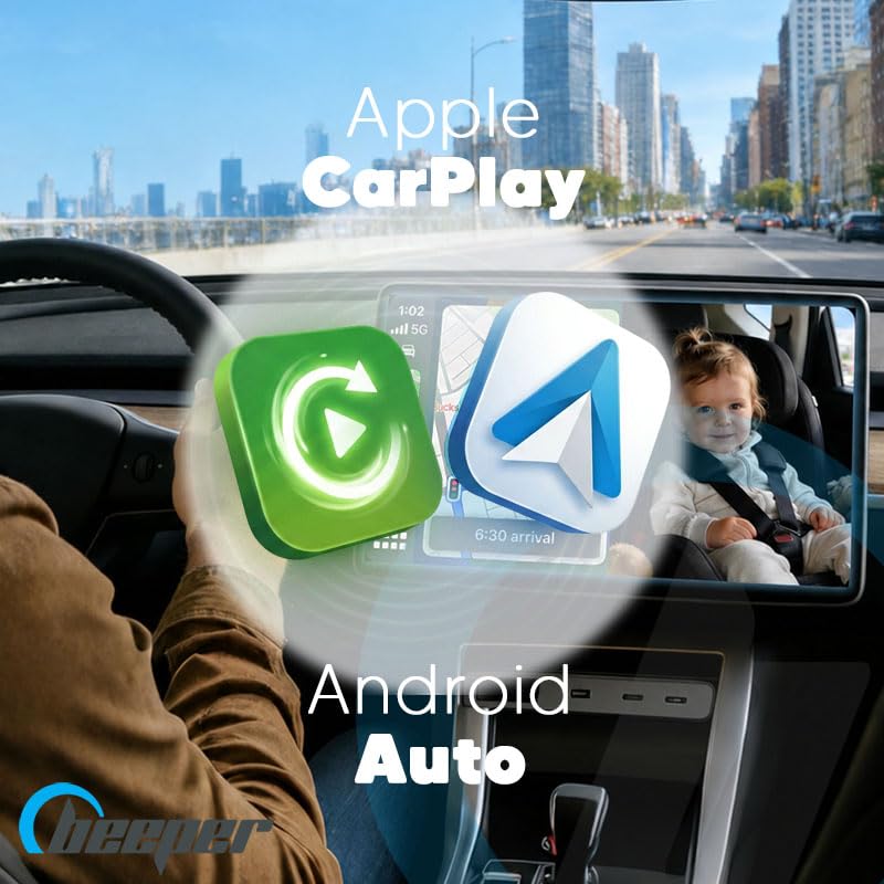 BEEPER BABEECAM 2 • Telecamera per bambini con CarPlay & Android Auto – Kit di Sorveglianza Baby Embedded Telecamera per Sedile Posteriore, Display su Schermo del Veicolo, Installazione Facile
