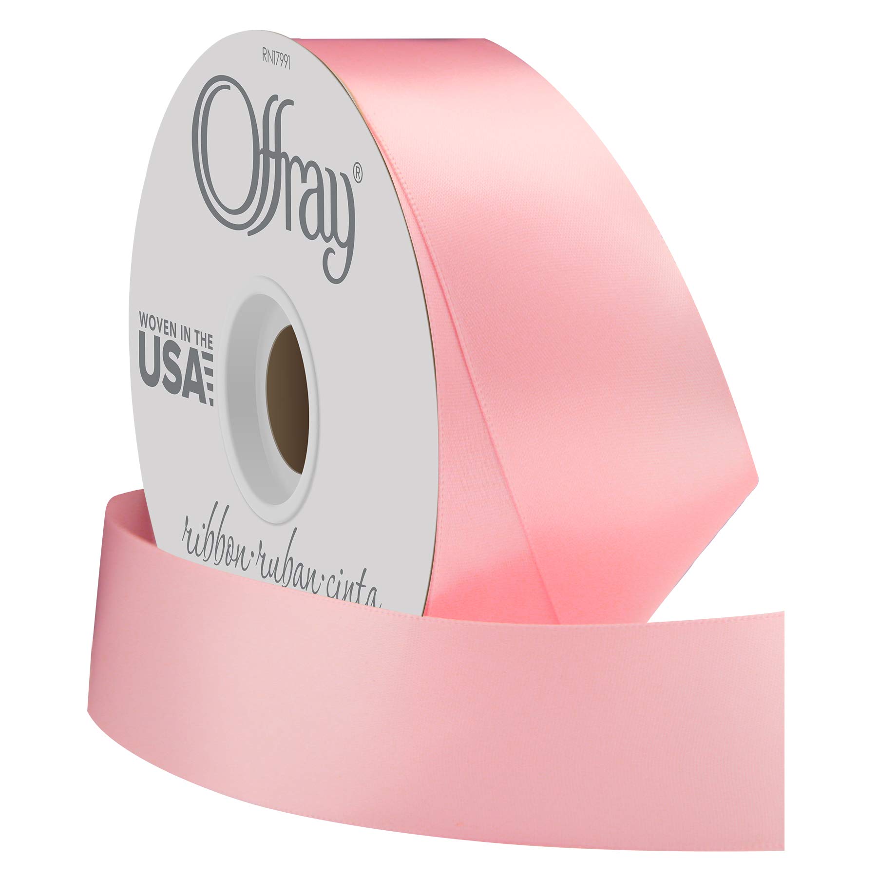 Offray Cinta de raso de doble cara de 3,8 cm de ancho, color rosa claro