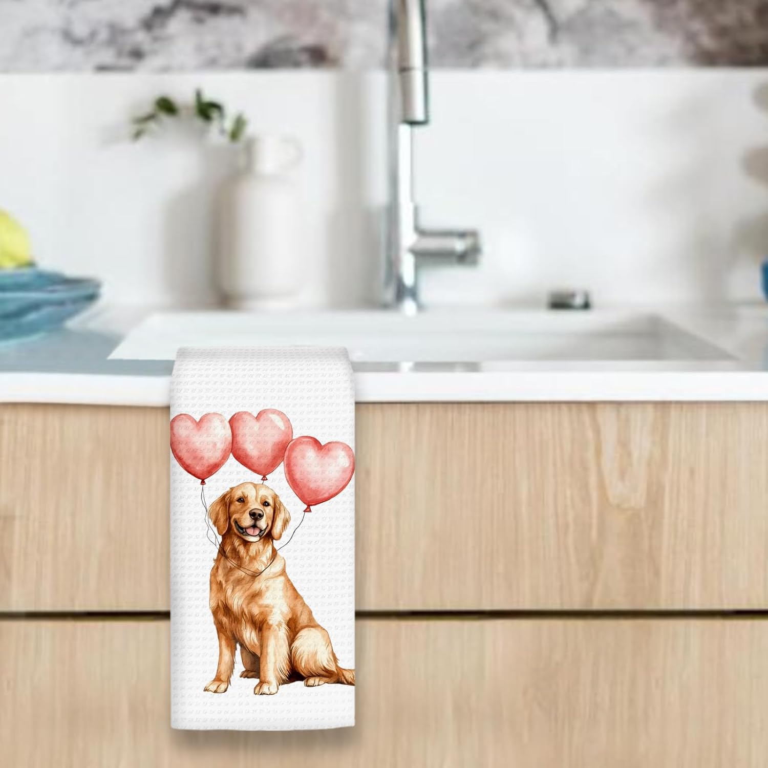 Golden Retriever Gifts Dog Kitchen Towels, Valentines Gifts for Golden Retriever Dog Lovers Hand Towels, Balloon GoldenRetriever Dish Towel Tea Towel for Kitchen, Dogs Bathroom Decor, 16x24In - Image 4