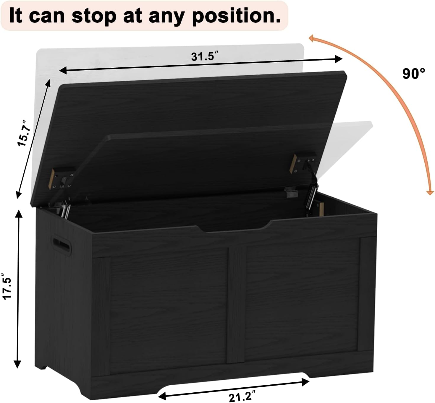 31.5" Storage Chest, Wooden Storage Bench, Lift Top Toy Chest with 2 Safety Hinges, Large Toy Box, Entryway Shoes Bench for Living Room, Bedroom, Black